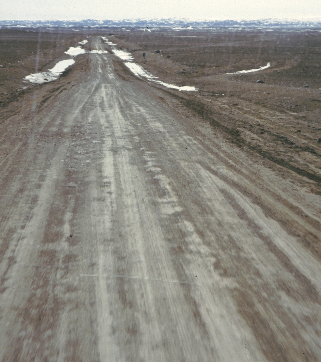 A rough section of Argentina’s Ruta 40 in Santa Cruz with patches of snow