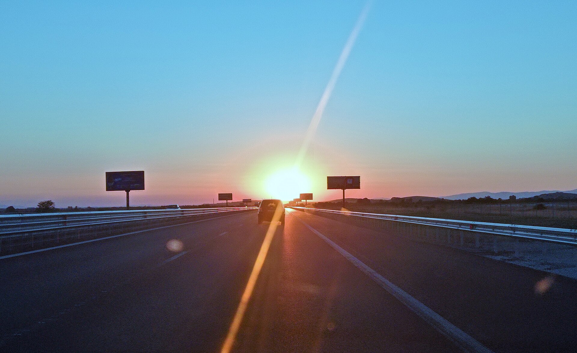 Trakia motorway in Bulgaria at sunset