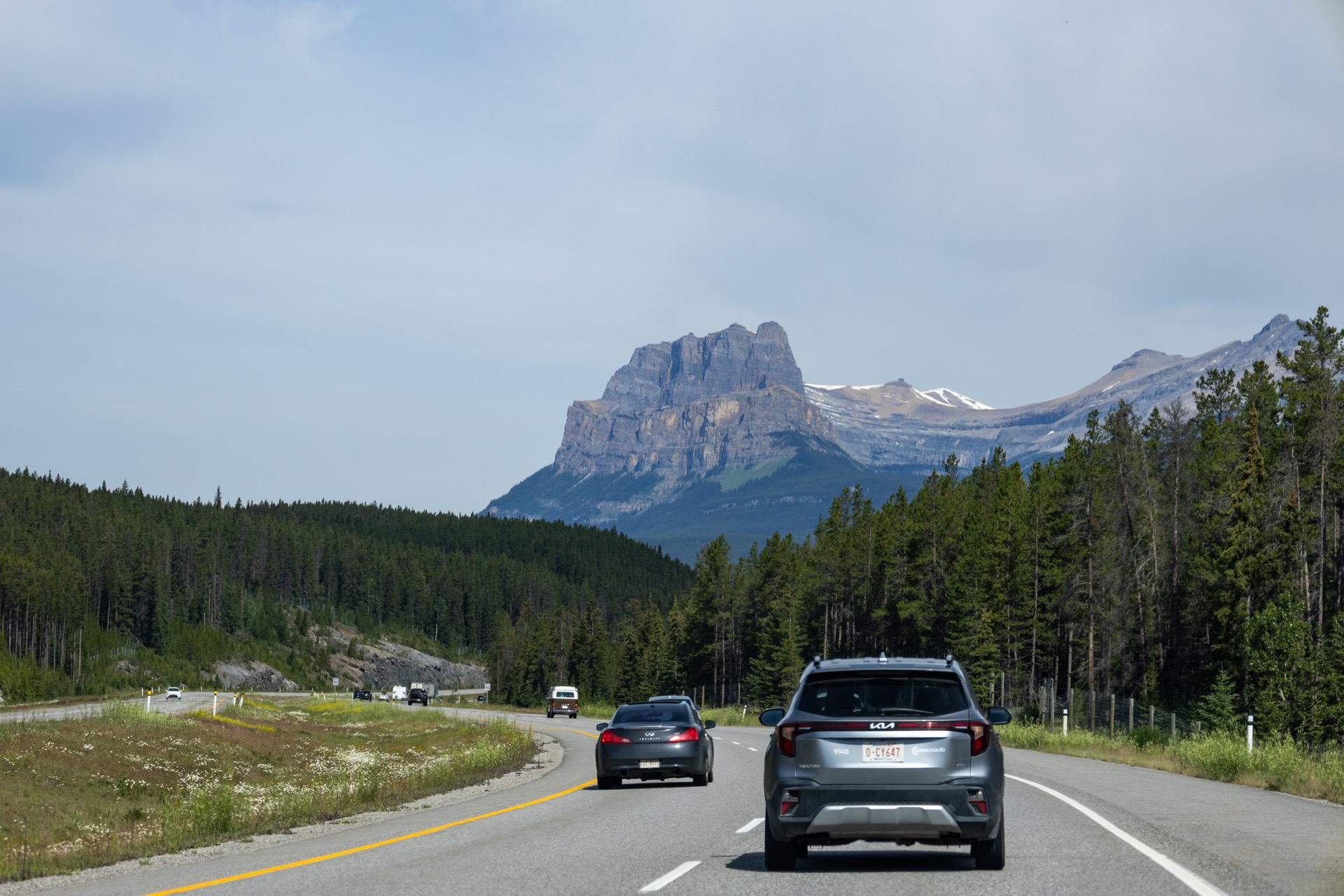 Trans-Canada Highway approaching the Rocky Mountains in Alberta