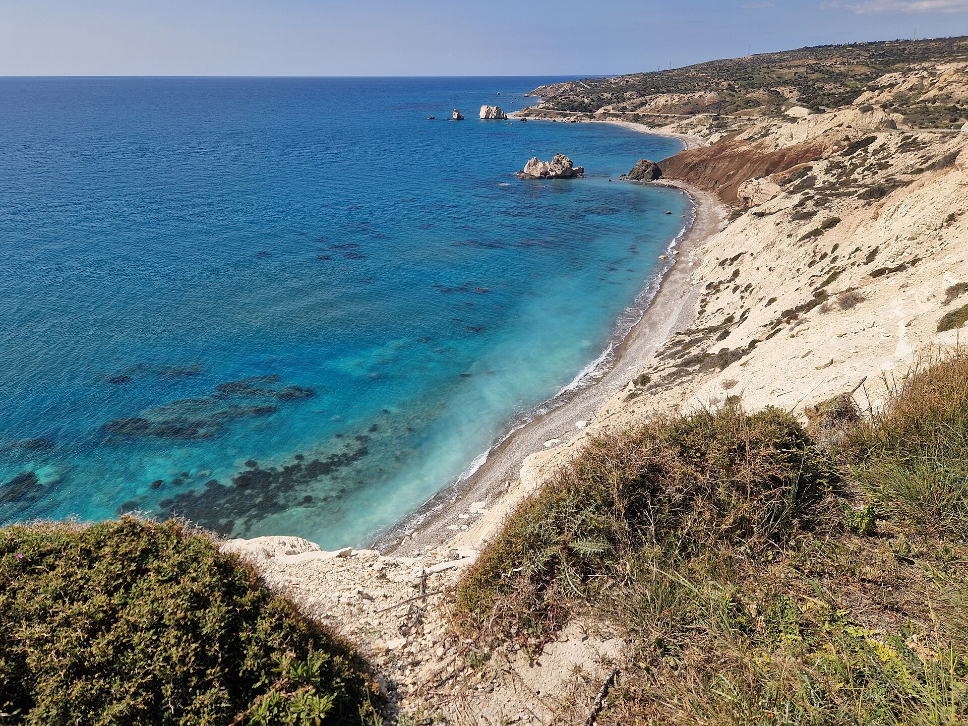 Paphos coastline viewed from a road near Aphrodite's Rock in Cyprus