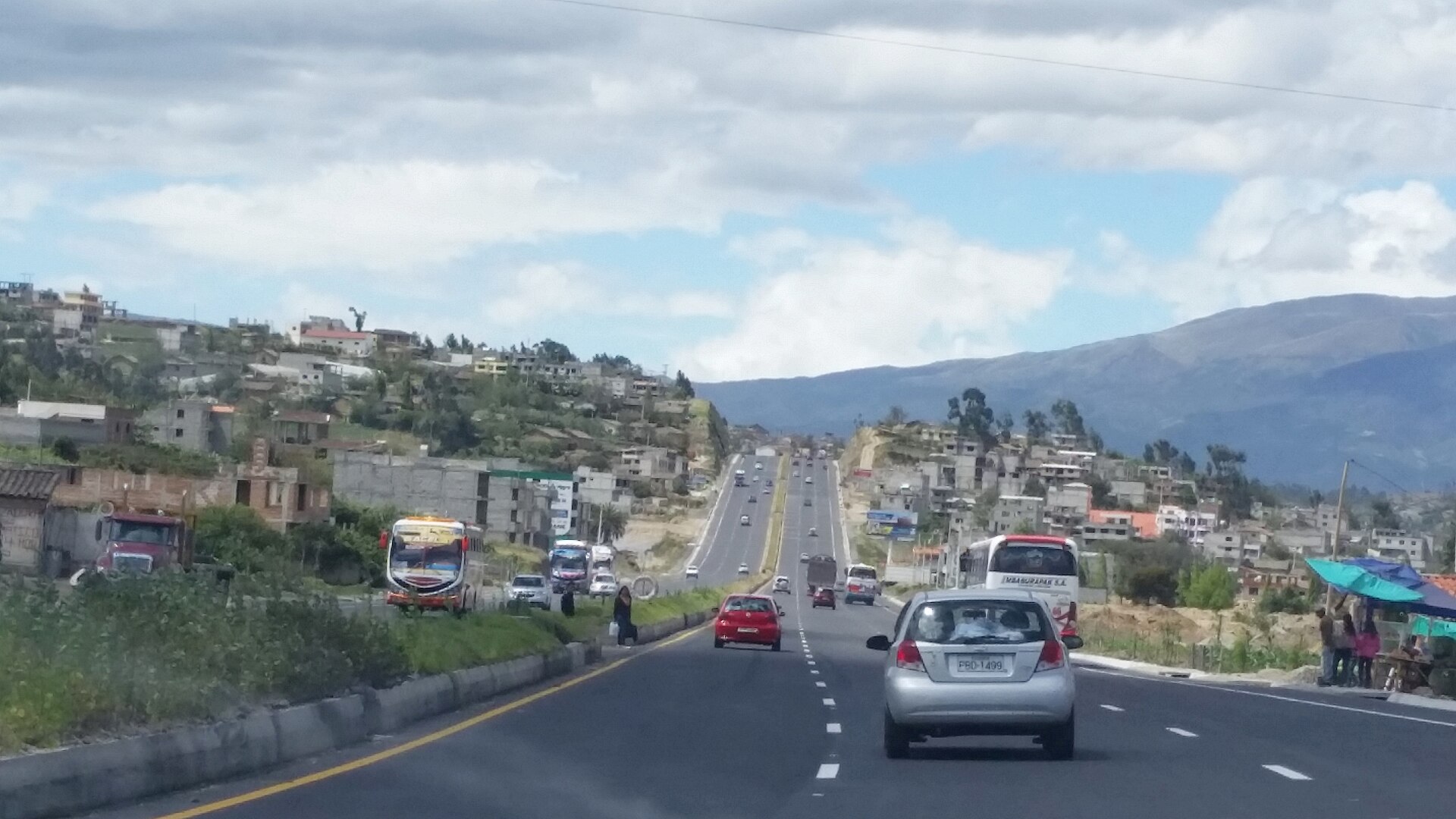 E35 Pan-American road between Otavalo and Cayambe in Ecuador's Andean highlands