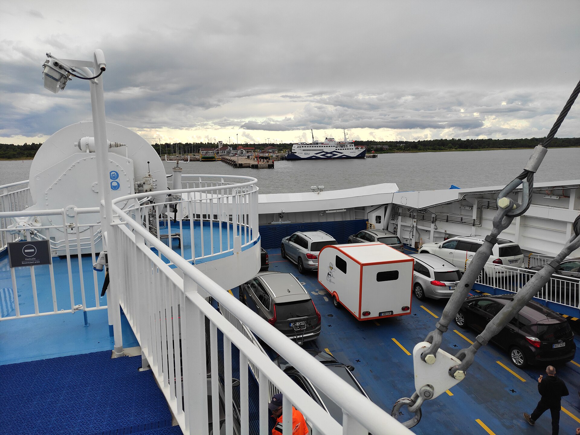 Cars boarding the ferry at Virtsu for the Kuivastu crossing in Estonia