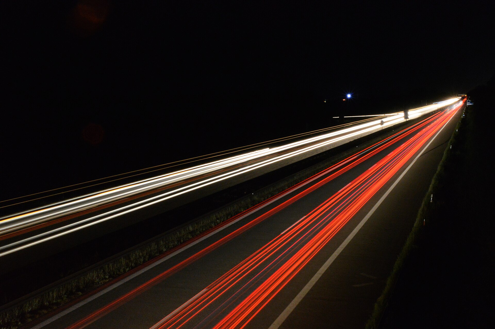 Long-exposure view of traffic on a German Autobahn at night