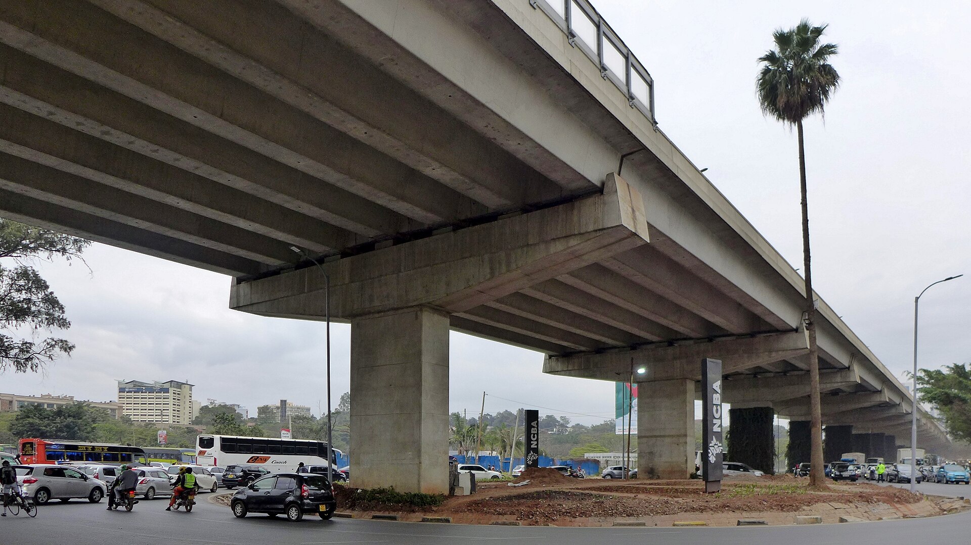 Elevated Nairobi Expressway above busy city traffic in Kenya