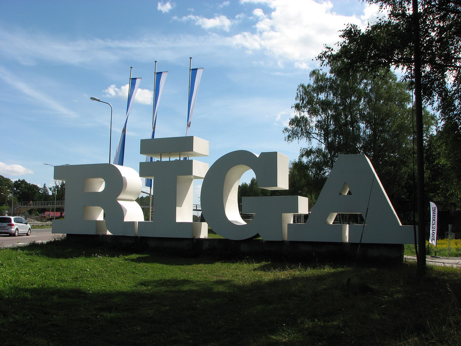 Riga entrance sign on the highway toward Jūrmala, Latvia
