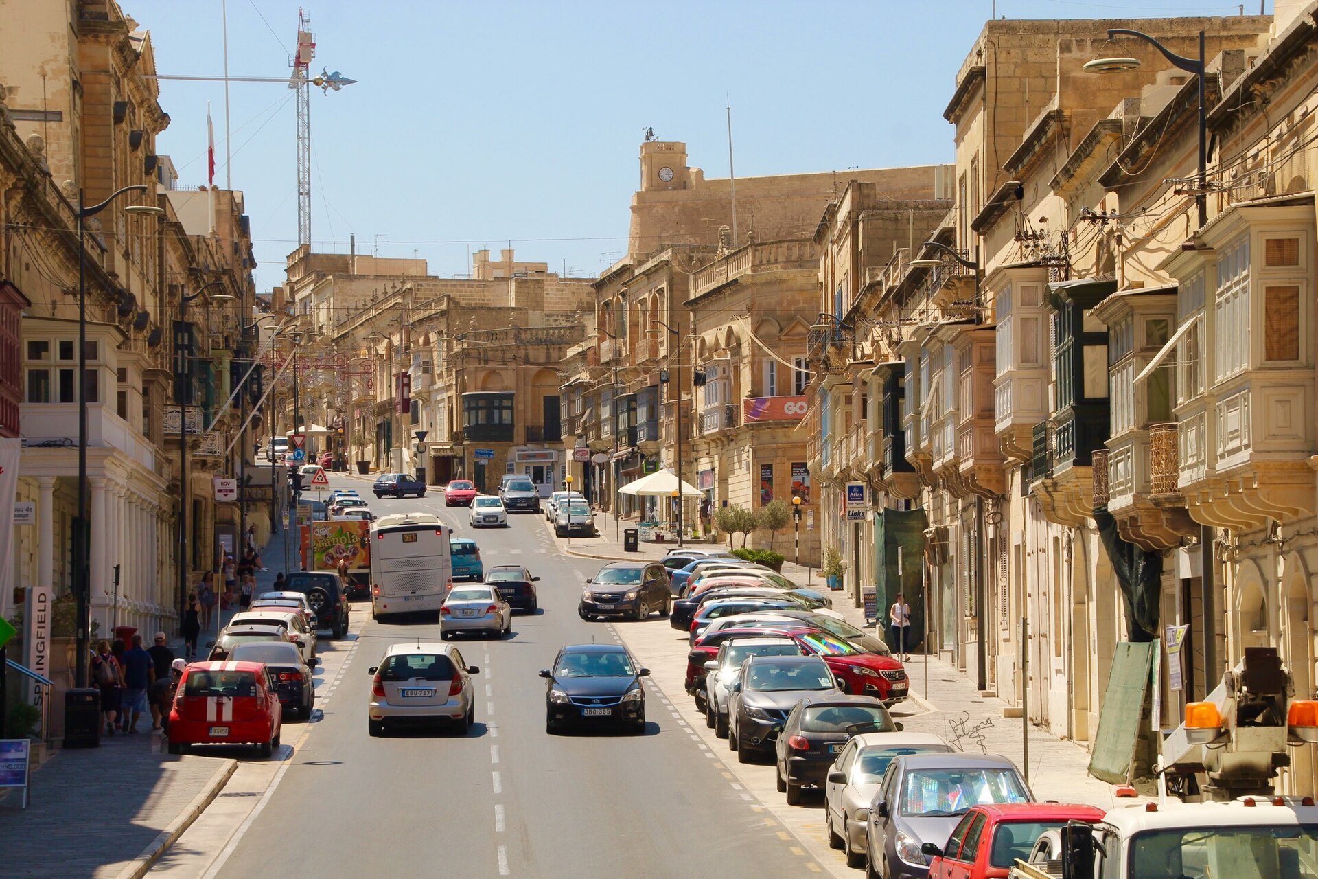 Road through Gozo, Malta, with low stone walls