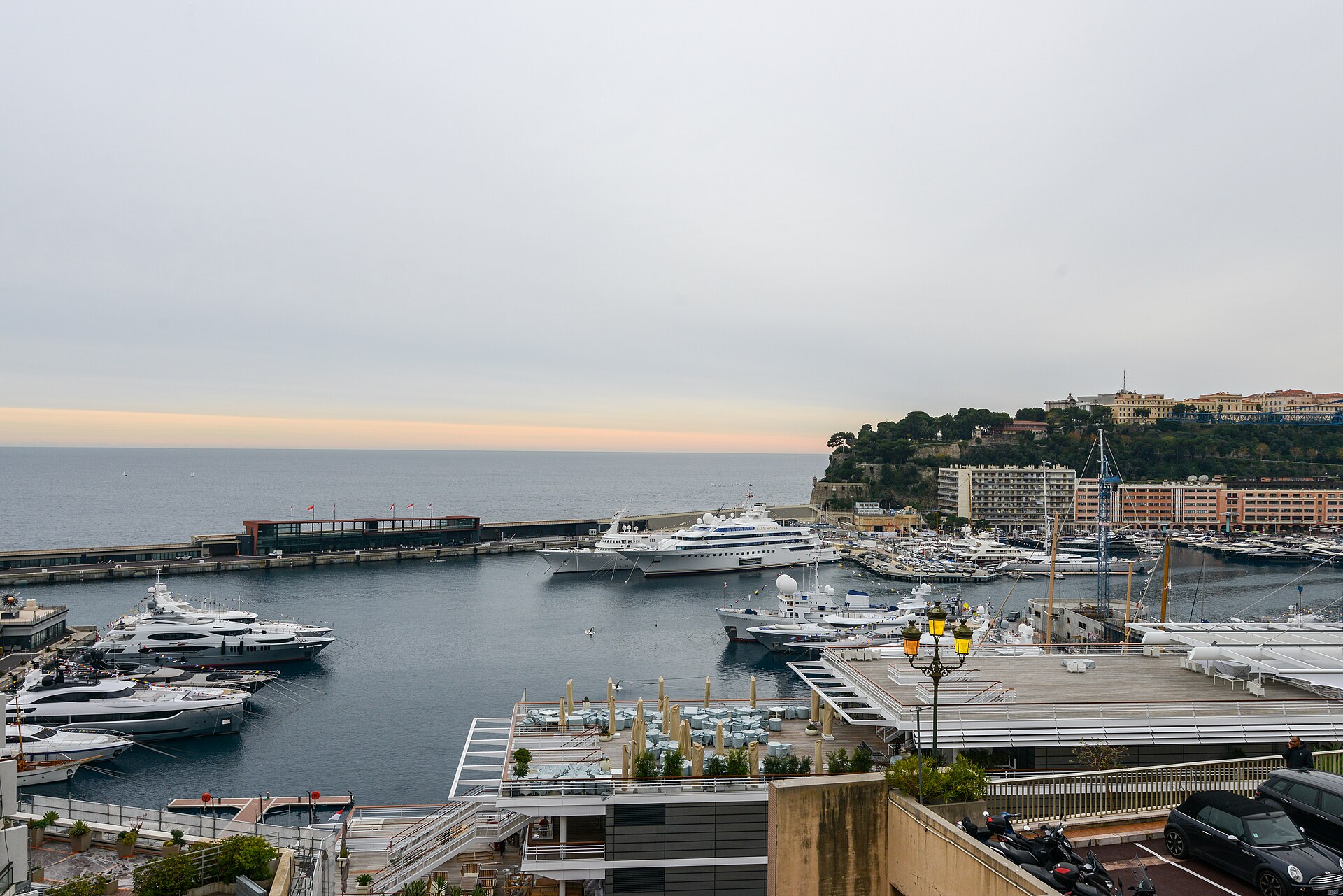 Port Hercule in Monaco with the harbour and built-up waterfront