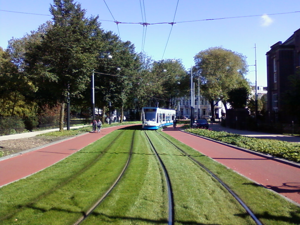 Cycle avenue beside tram tracks in Amsterdam