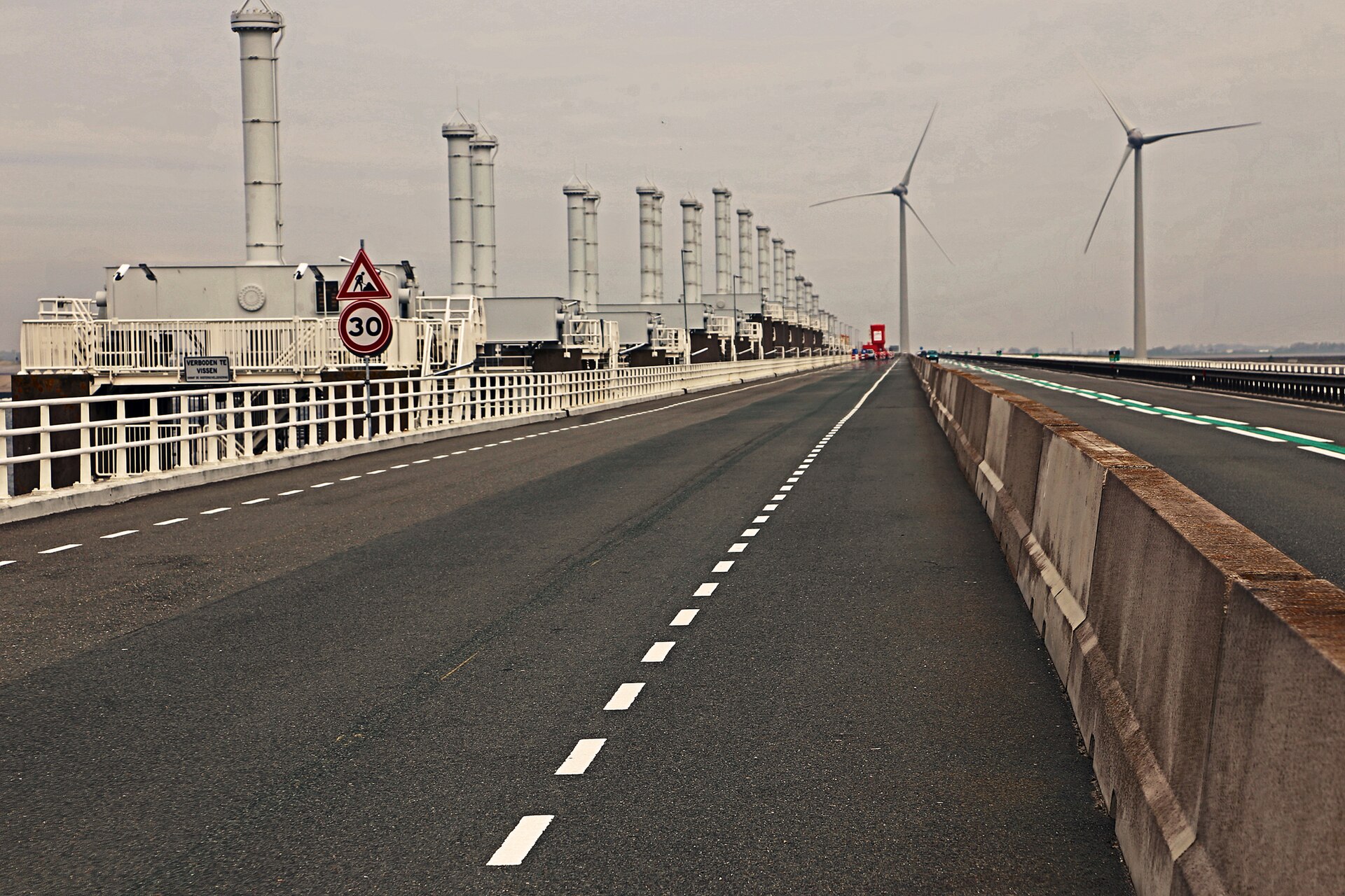 N57 road beside the Oosterschelde storm surge barrier in Zeeland