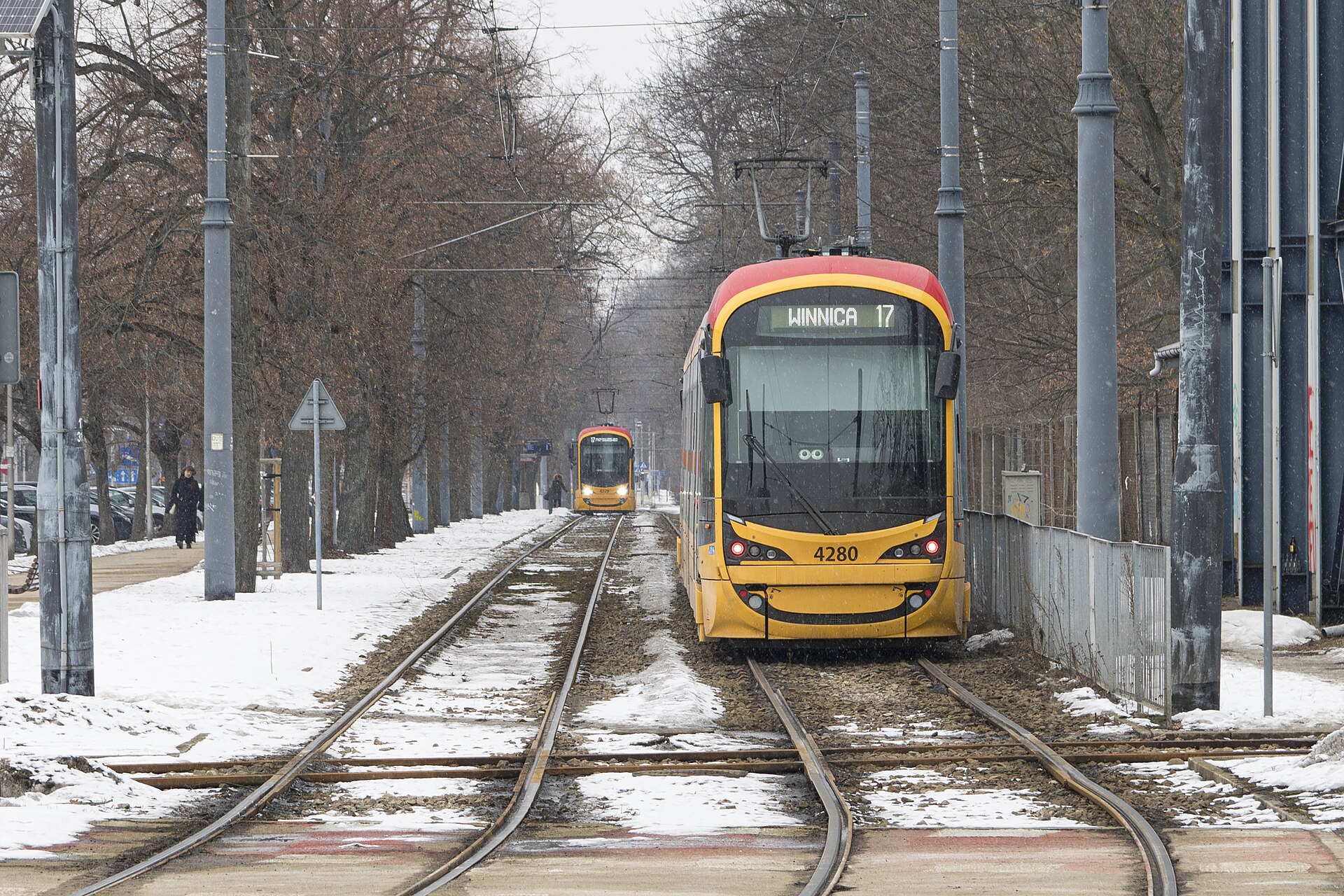 Tram tracks along Marymoncka Street in Warsaw