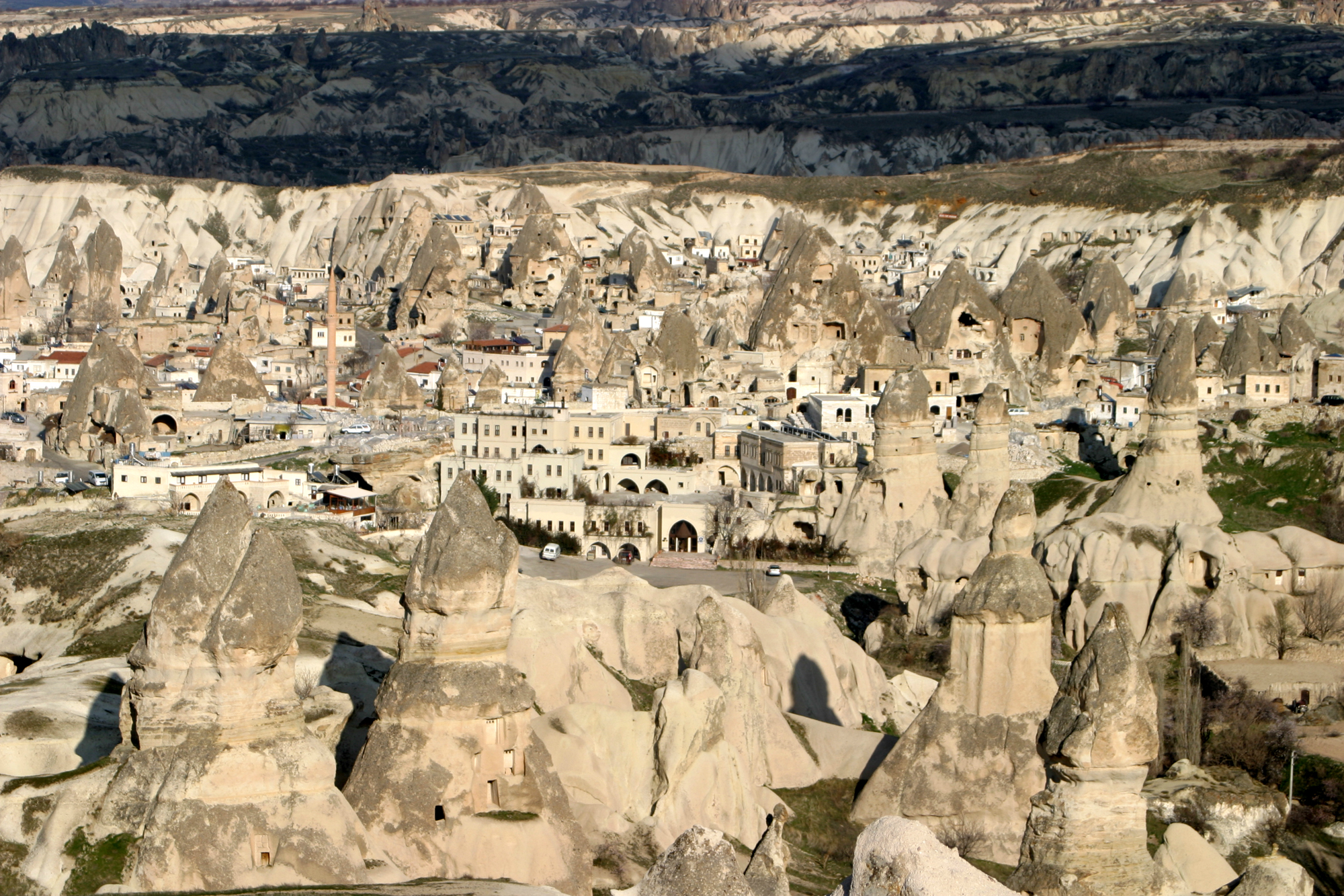 Cappadocia's carved valleys and village roads in central Turkey